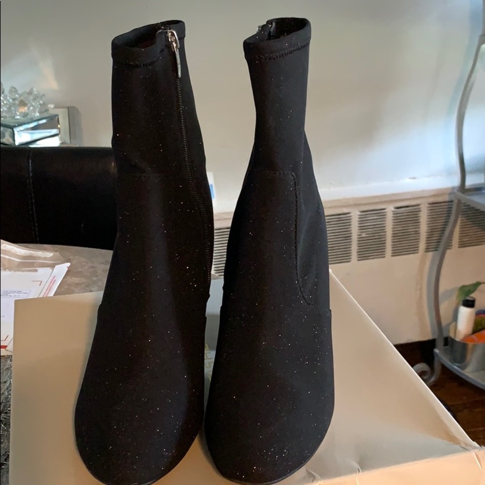 Marc Fisher Black Sparkle Sock Ankle Boots